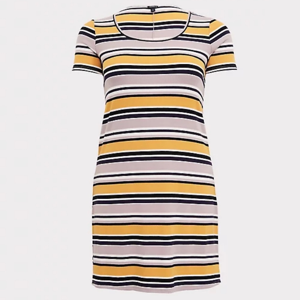 Torrid Yellow Multi Stripe Ribbed T-Shirt Dress Size 1X Rib Bodycon Stretch Boho